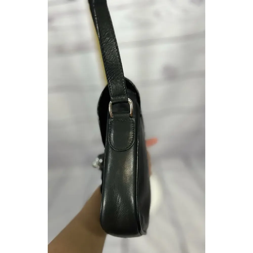 Renouard Made in France Black Leather Crossbody Bag Silver Chain Hardware